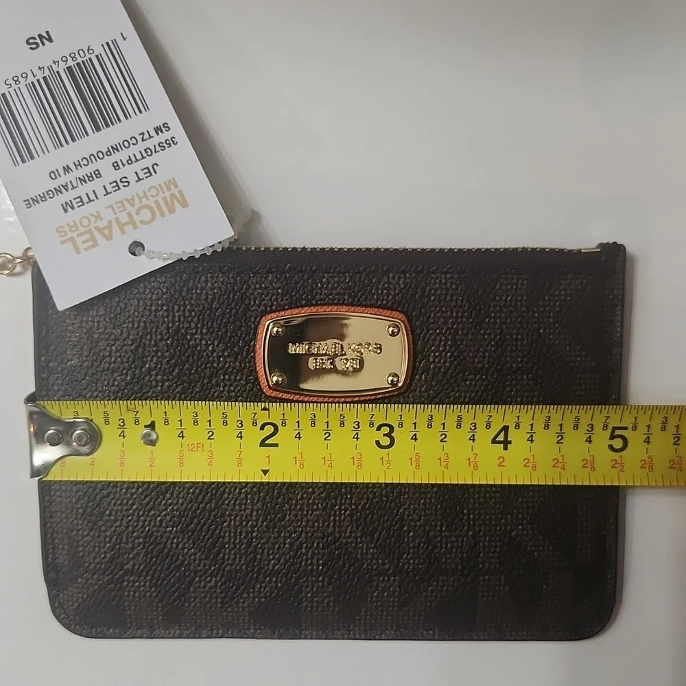 Michael Kors Jet Set Small Brown Tangerine Coinpouch w ID Holder Wallet